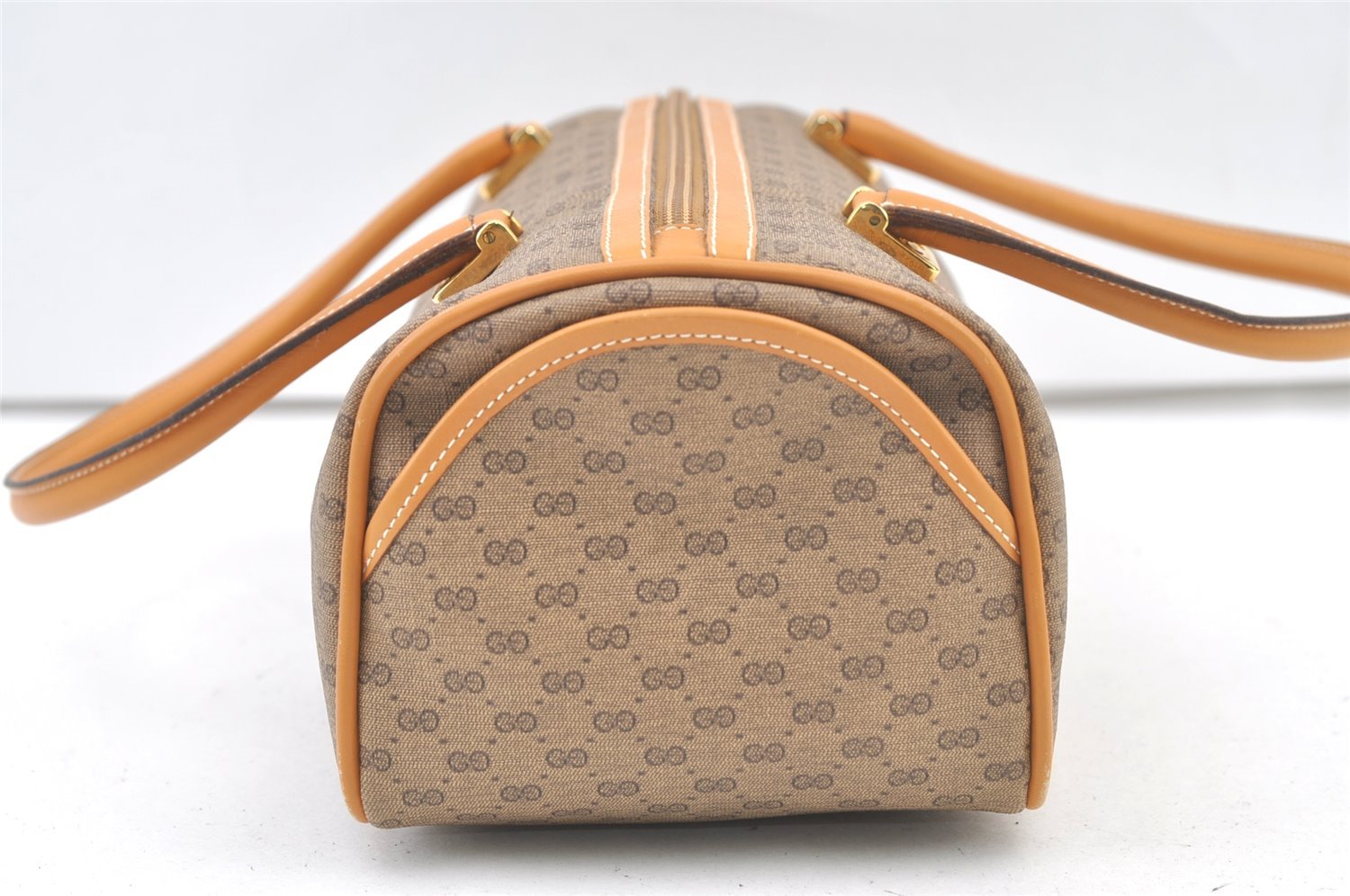 Authentic GUCCI Micro GG PVC Leather Hand Boston Bag Purse Brown 1631K
