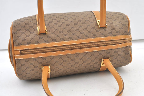 Authentic GUCCI Micro GG PVC Leather Hand Boston Bag Purse Brown 1631K