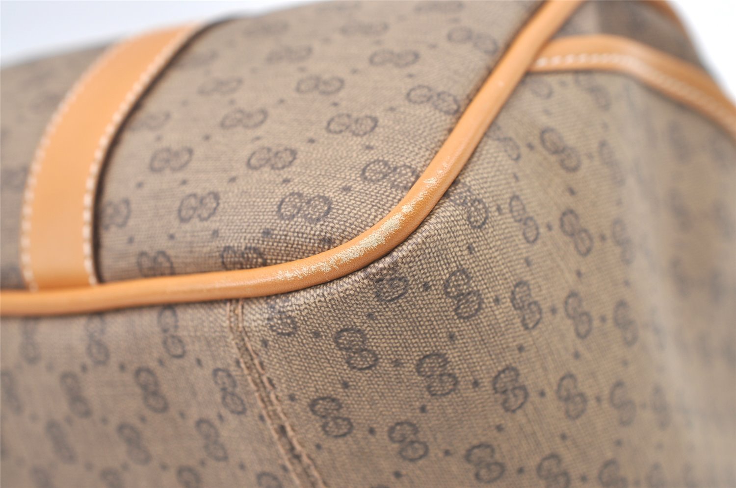 Authentic GUCCI Micro GG PVC Leather Hand Boston Bag Purse Brown 1631K