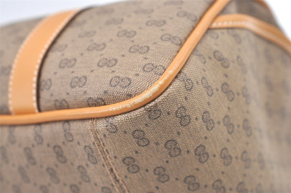 Authentic GUCCI Micro GG PVC Leather Hand Boston Bag Purse Brown 1631K