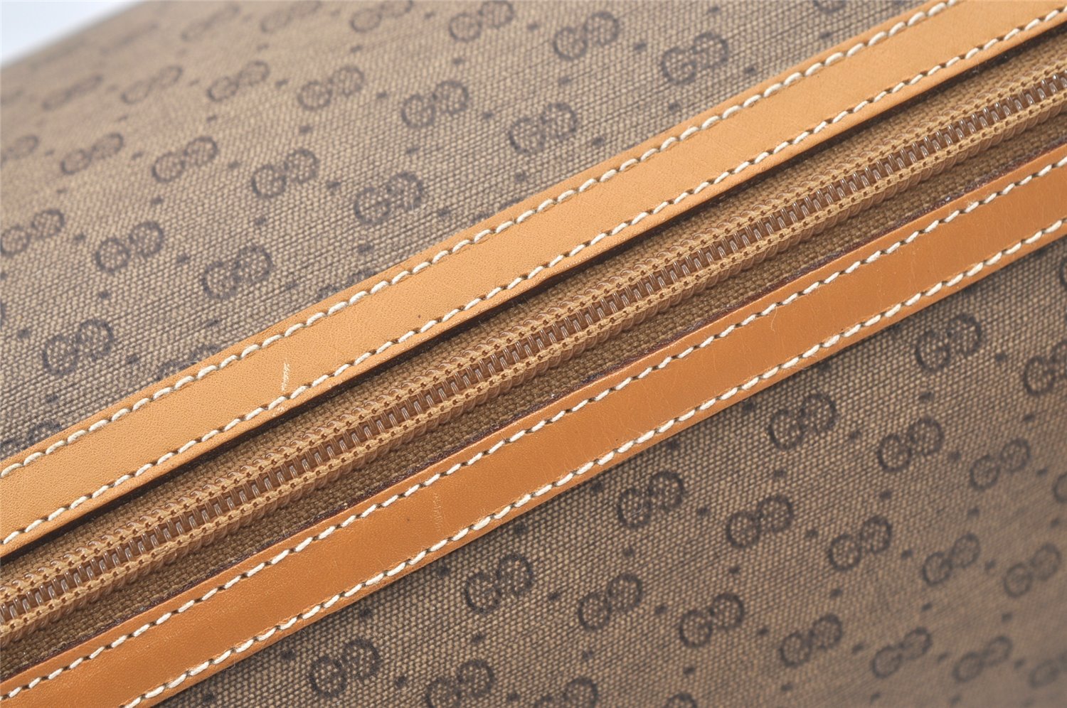 Authentic GUCCI Micro GG PVC Leather Hand Boston Bag Purse Brown 1631K