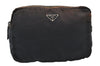 Authentic PRADA Nylon Leather Cosmetic Pouch Purse Black Khaki 1632K