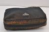 Authentic PRADA Nylon Leather Cosmetic Pouch Purse Black Khaki 1632K