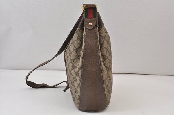 Authentic GUCCI Web Sherry Line Drawstring Bag GG PVC Leather Brown Junk 1634K