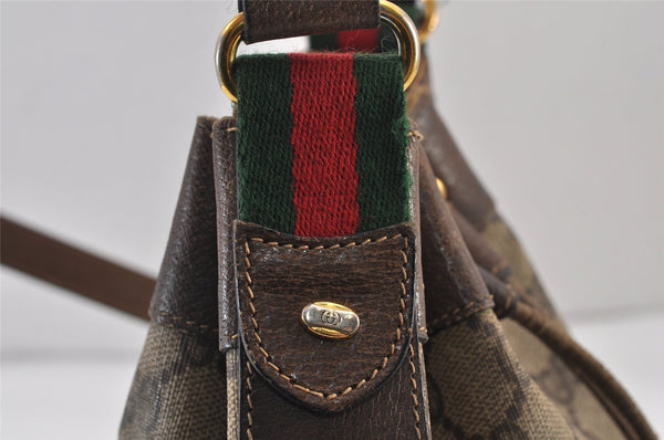 Authentic GUCCI Web Sherry Line Drawstring Bag GG PVC Leather Brown Junk 1634K