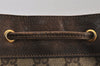 Authentic GUCCI Web Sherry Line Drawstring Bag GG PVC Leather Brown Junk 1634K