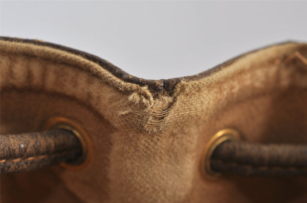 Authentic GUCCI Web Sherry Line Drawstring Bag GG PVC Leather Brown Junk 1634K