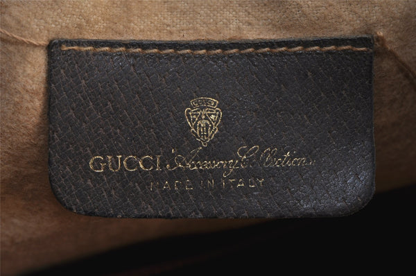 Authentic GUCCI Web Sherry Line Drawstring Bag GG PVC Leather Brown Junk 1634K