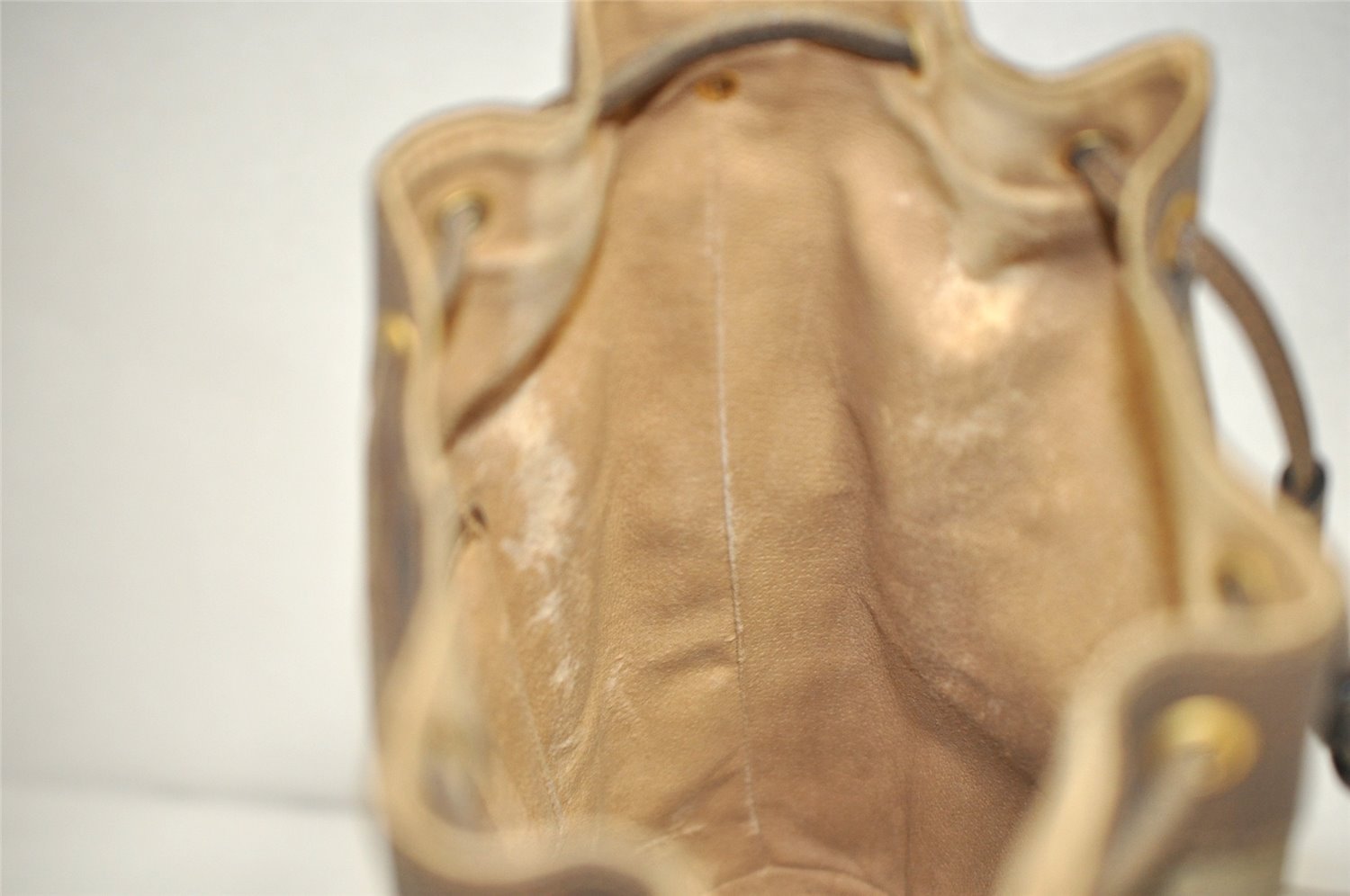 Authentic GUCCI Web Sherry Line Drawstring Bag GG PVC Leather Brown Junk 1634K