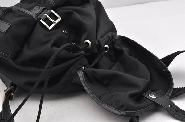 Authentic PRADA Nylon Leather Drawstring Backpack Purse Black 1635K