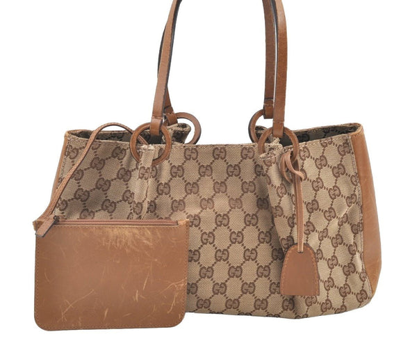 Authentic GUCCI Vintage Shoulder Tote Bag GG Canvas Leather 94898 Brown 1638I