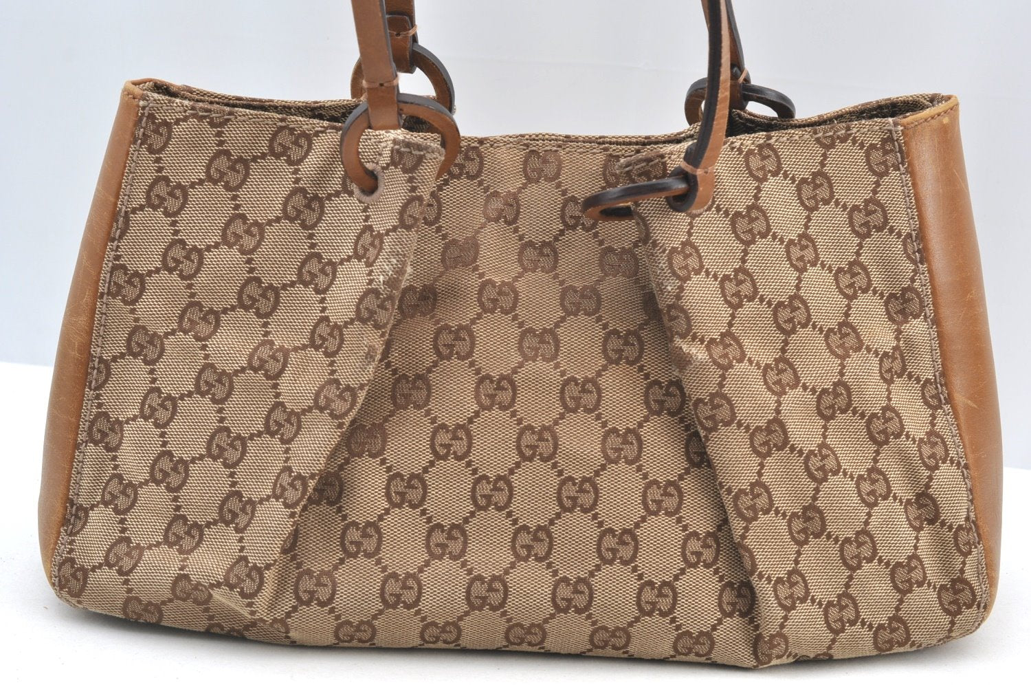 Authentic GUCCI Vintage Shoulder Tote Bag GG Canvas Leather 94898 Brown 1638I