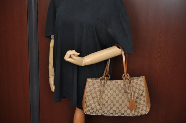 Authentic GUCCI Vintage Shoulder Tote Bag GG Canvas Leather 94898 Brown 1638I