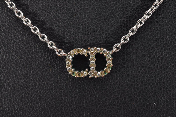 Authentic Christian Dior Silver Tone Chain Rhinestone Necklace CD 1640J