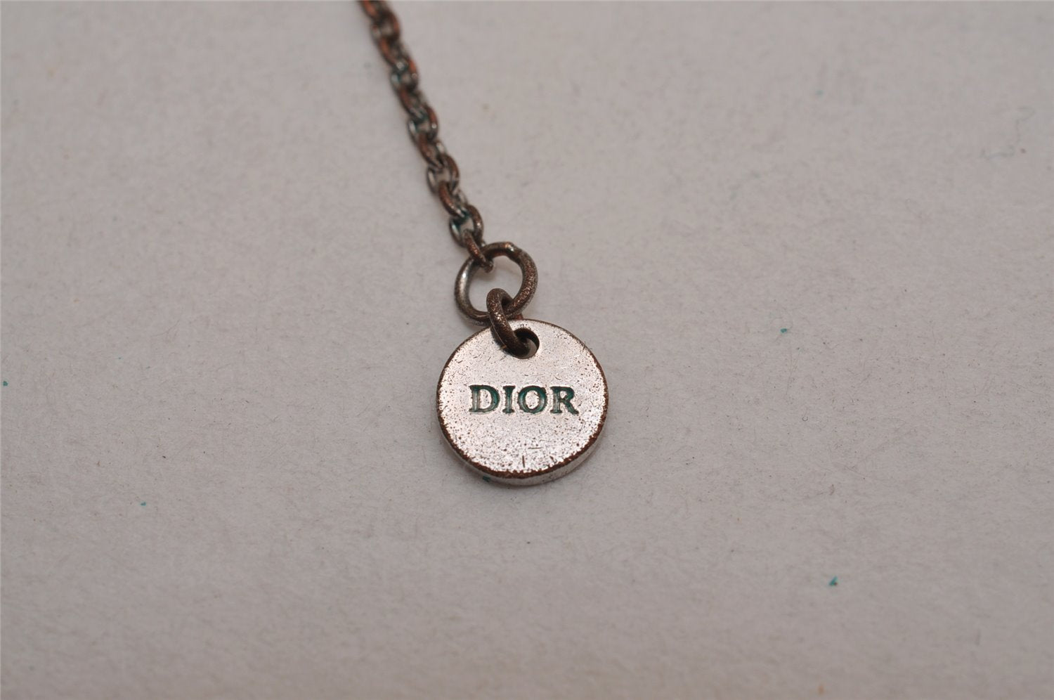 Authentic Christian Dior Silver Tone Chain Rhinestone Necklace CD 1640J