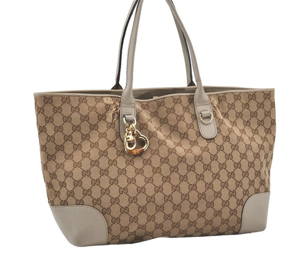 Authentic GUCCI Heart Bit Shoulder Tote Bag GG Canvas Leather 269956 Brown 1641J