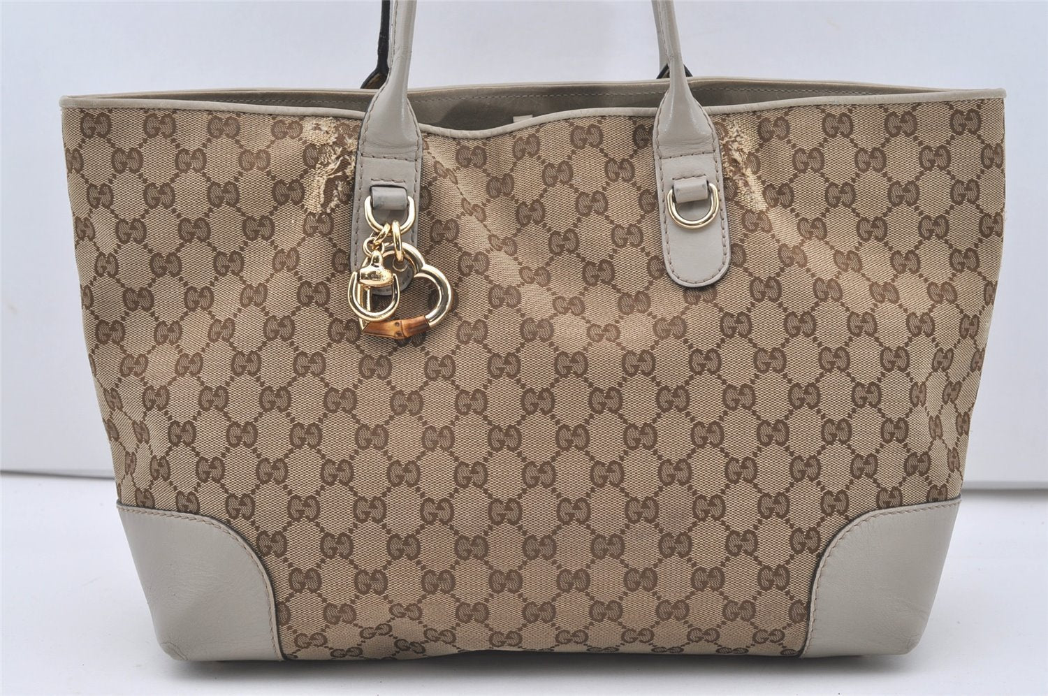 Authentic GUCCI Heart Bit Shoulder Tote Bag GG Canvas Leather 269956 Brown 1641J