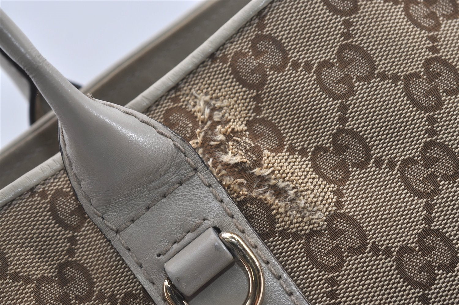 Authentic GUCCI Heart Bit Shoulder Tote Bag GG Canvas Leather 269956 Brown 1641J