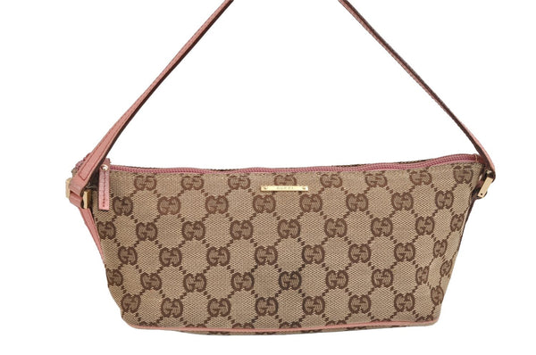 Authentic GUCCI Vintage Hand Bag Pouch Purse GG Canvas Leather 07198 Brown 1642J