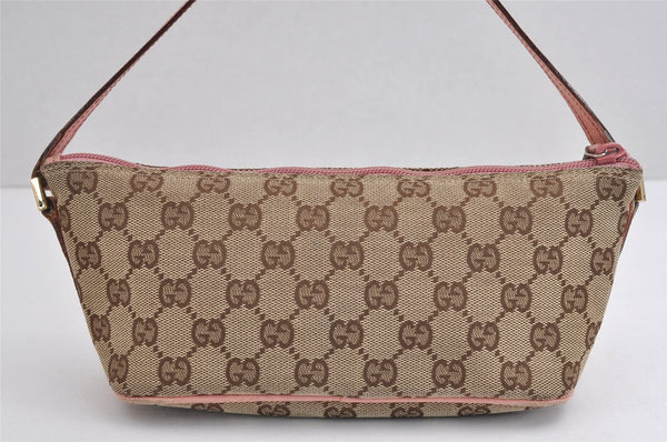 Authentic GUCCI Vintage Hand Bag Pouch Purse GG Canvas Leather 07198 Brown 1642J