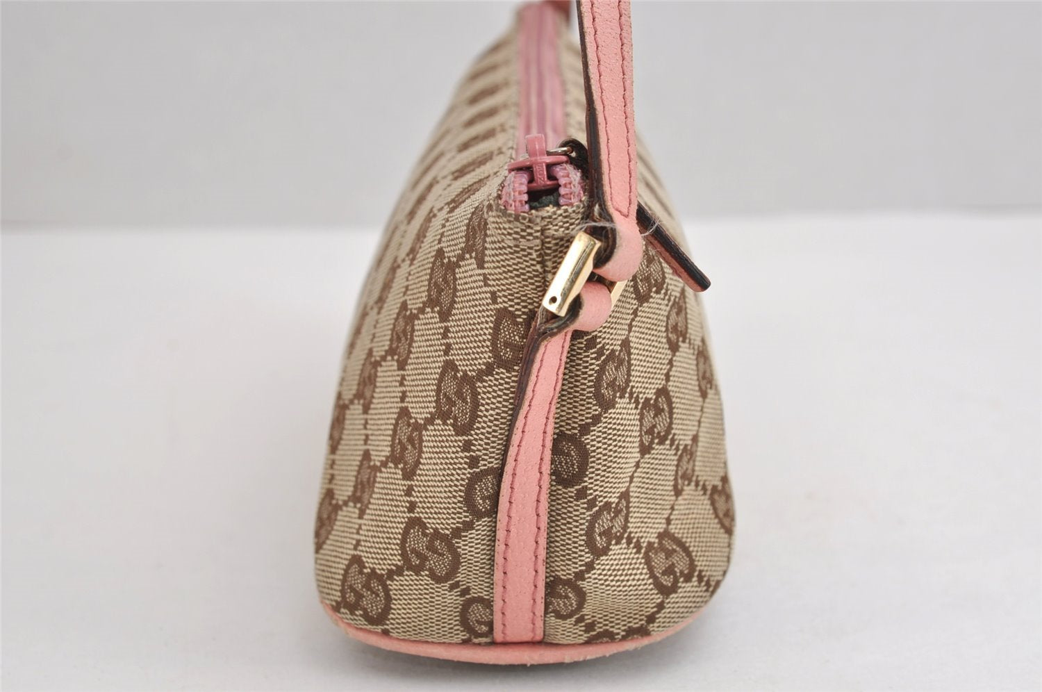 Authentic GUCCI Vintage Hand Bag Pouch Purse GG Canvas Leather 07198 Brown 1642J