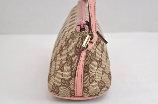 Authentic GUCCI Vintage Hand Bag Pouch Purse GG Canvas Leather 07198 Brown 1642J