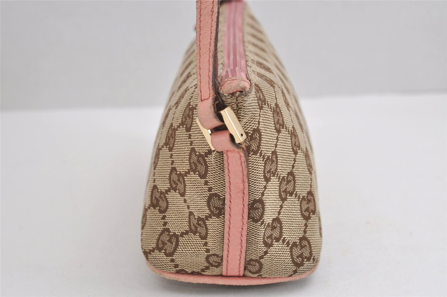 Authentic GUCCI Vintage Hand Bag Pouch Purse GG Canvas Leather 07198 Brown 1642J