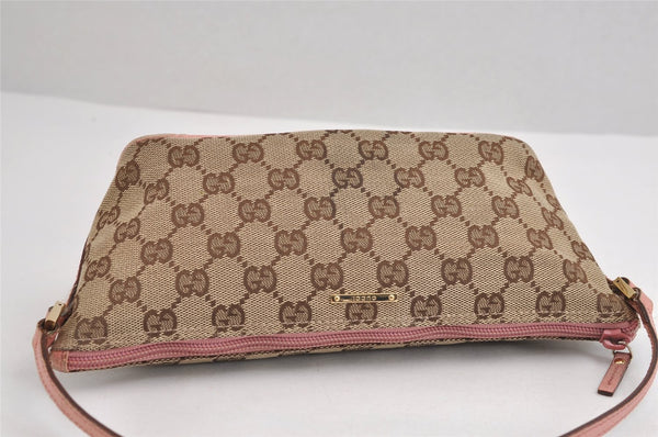 Authentic GUCCI Vintage Hand Bag Pouch Purse GG Canvas Leather 07198 Brown 1642J