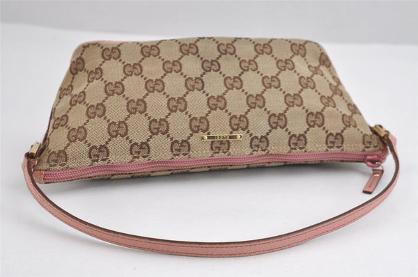 Authentic GUCCI Vintage Hand Bag Pouch Purse GG Canvas Leather 07198 Brown 1642J