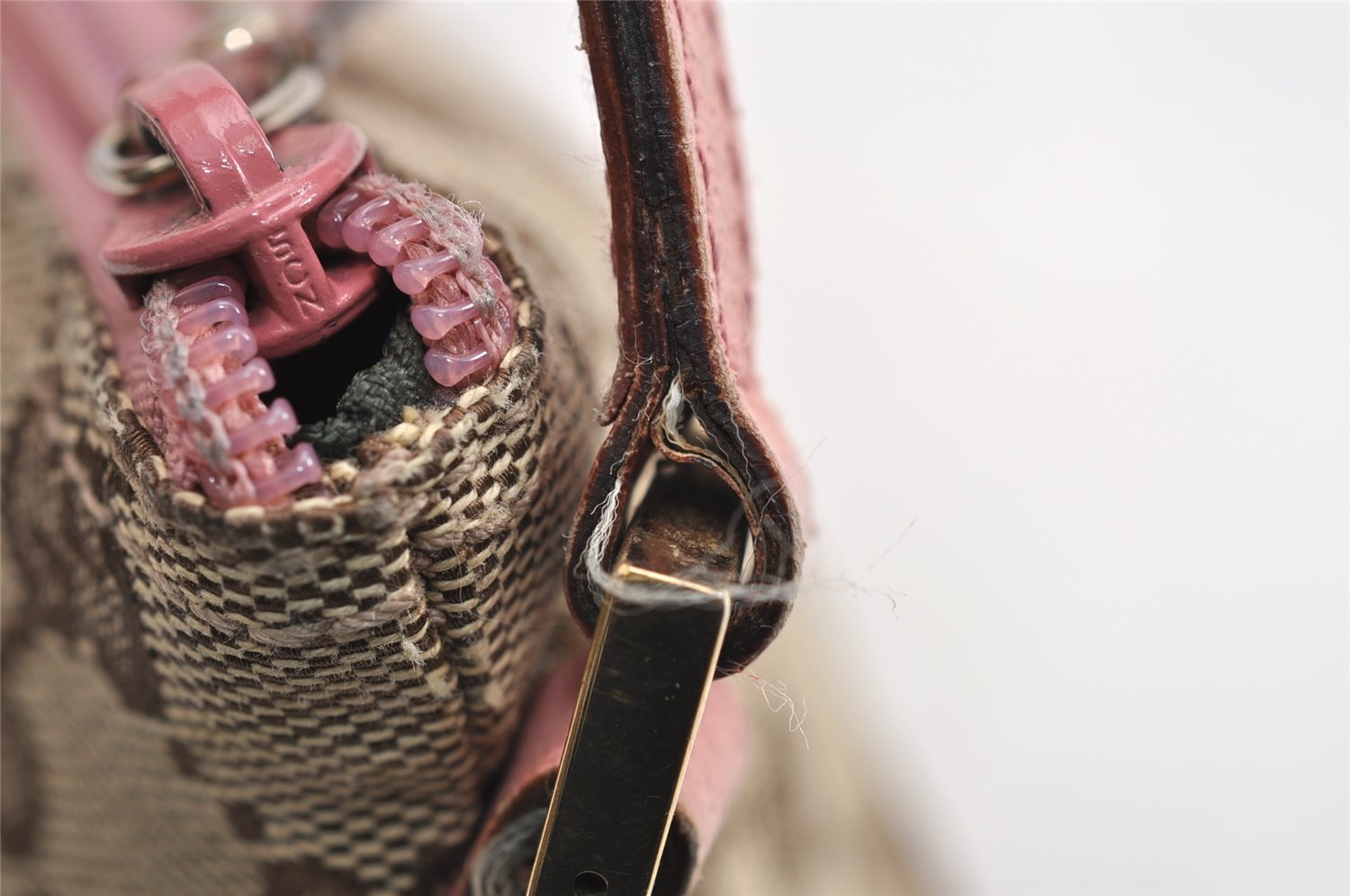 Authentic GUCCI Vintage Hand Bag Pouch Purse GG Canvas Leather 07198 Brown 1642J