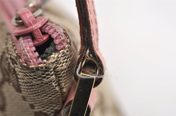 Authentic GUCCI Vintage Hand Bag Pouch Purse GG Canvas Leather 07198 Brown 1642J