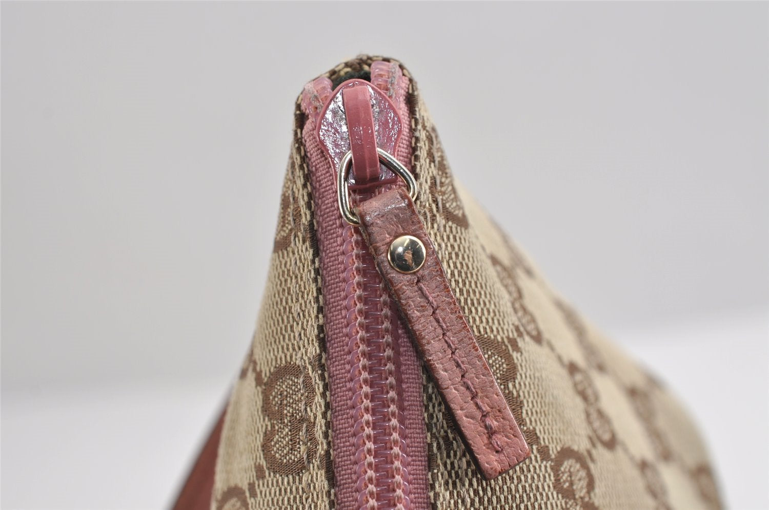 Authentic GUCCI Vintage Hand Bag Pouch Purse GG Canvas Leather 07198 Brown 1642J