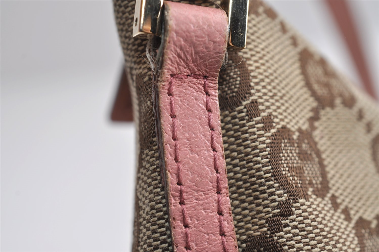 Authentic GUCCI Vintage Hand Bag Pouch Purse GG Canvas Leather 07198 Brown 1642J