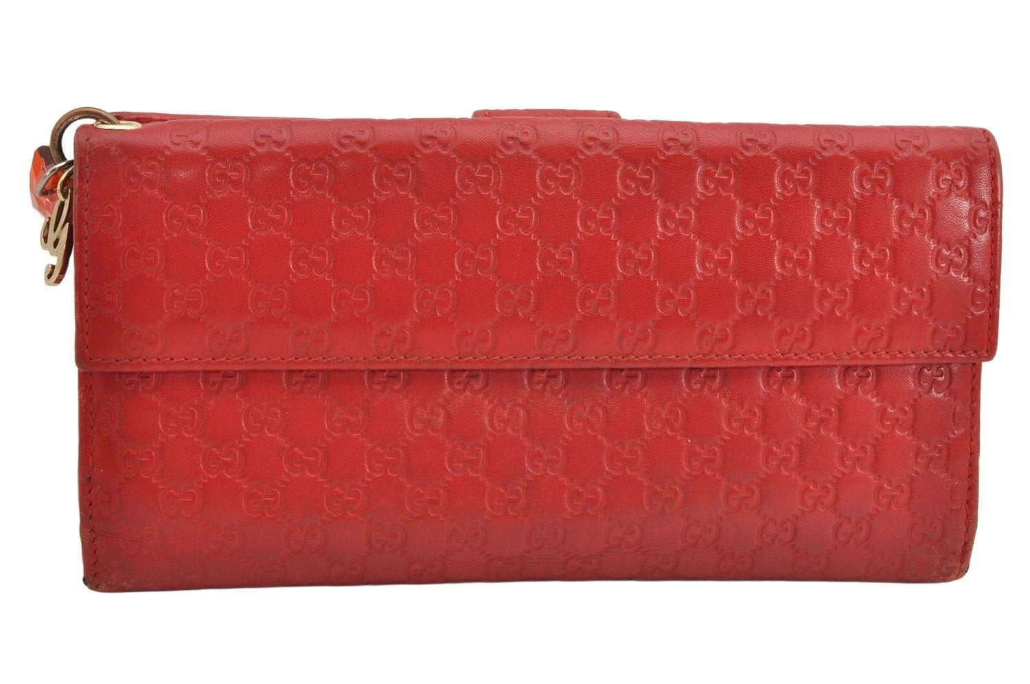 Authentic GUCCI Micro Guccissima GG Leather Long Wallet Purse 282540 Red 1643K