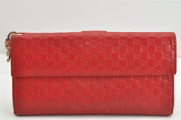 Authentic GUCCI Micro Guccissima GG Leather Long Wallet Purse 282540 Red 1643K