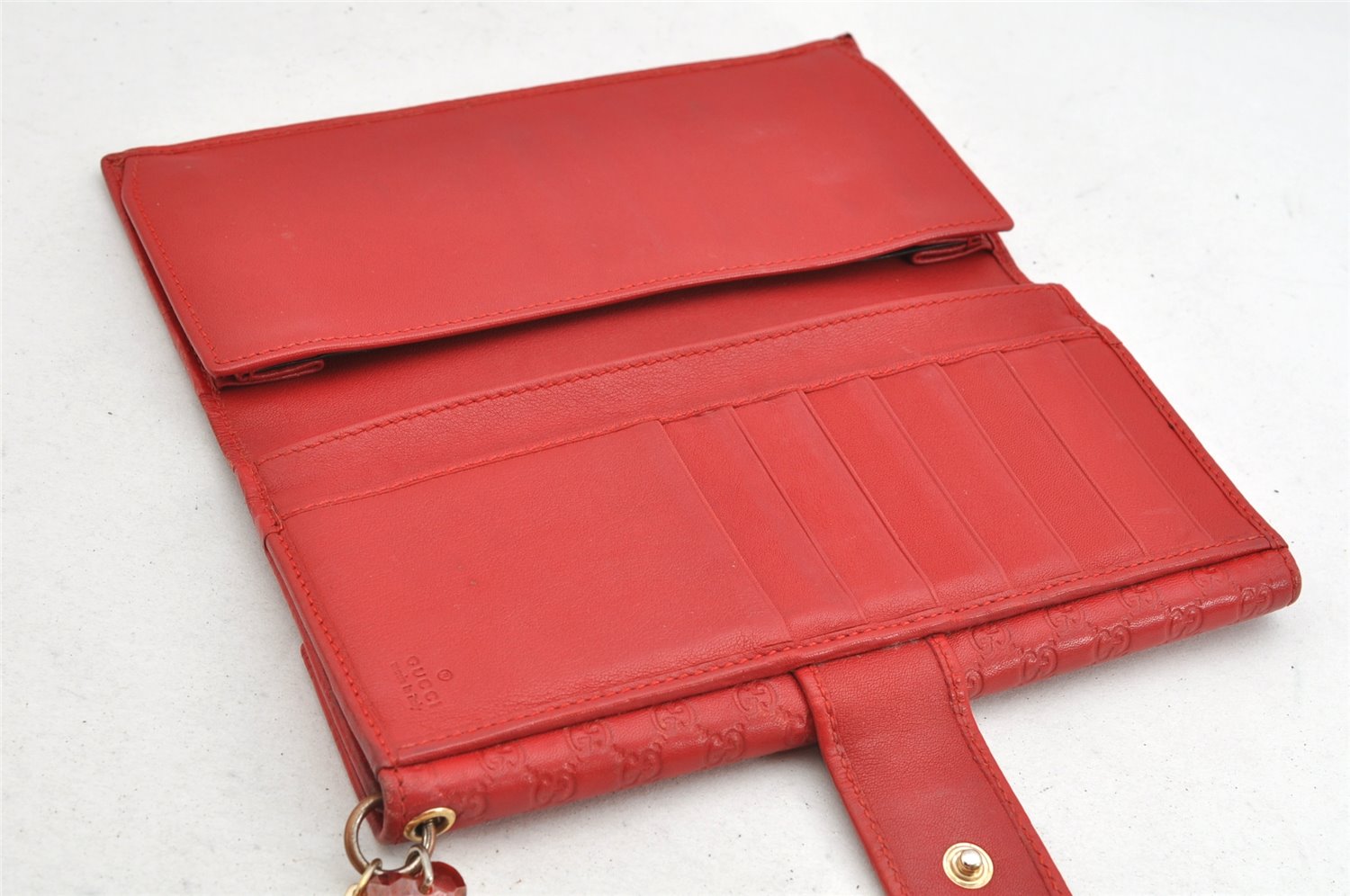 Authentic GUCCI Micro Guccissima GG Leather Long Wallet Purse 282540 Red 1643K