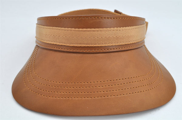 Authentic GUCCI Vintage Sun Visor Leather Nylon Size M Brown 1645K
