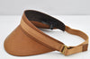 Authentic GUCCI Vintage Sun Visor Leather Nylon Size M Brown 1645K