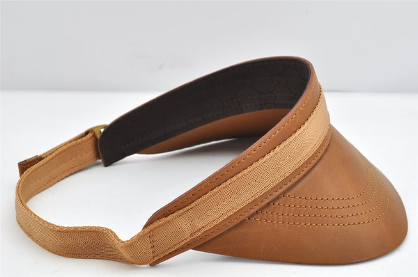 Authentic GUCCI Vintage Sun Visor Leather Nylon Size M Brown 1645K