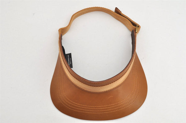 Authentic GUCCI Vintage Sun Visor Leather Nylon Size M Brown 1645K