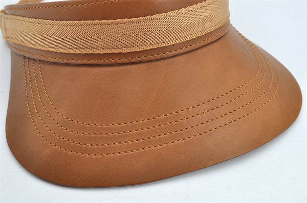 Authentic GUCCI Vintage Sun Visor Leather Nylon Size M Brown 1645K