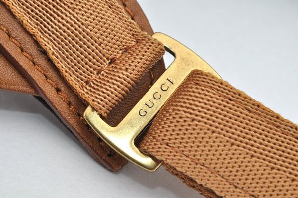 Authentic GUCCI Vintage Sun Visor Leather Nylon Size M Brown 1645K