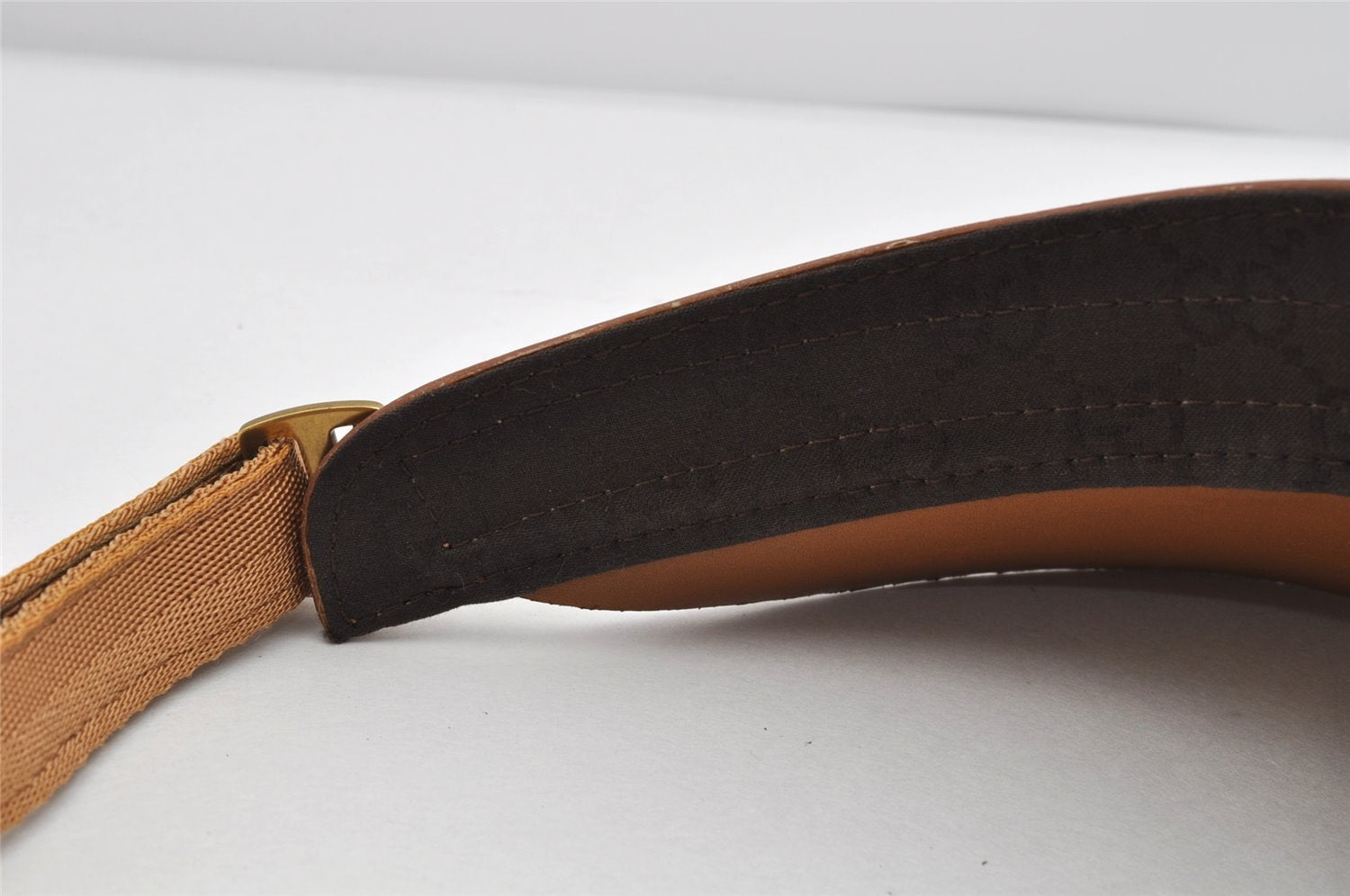 Authentic GUCCI Vintage Sun Visor Leather Nylon Size M Brown 1645K