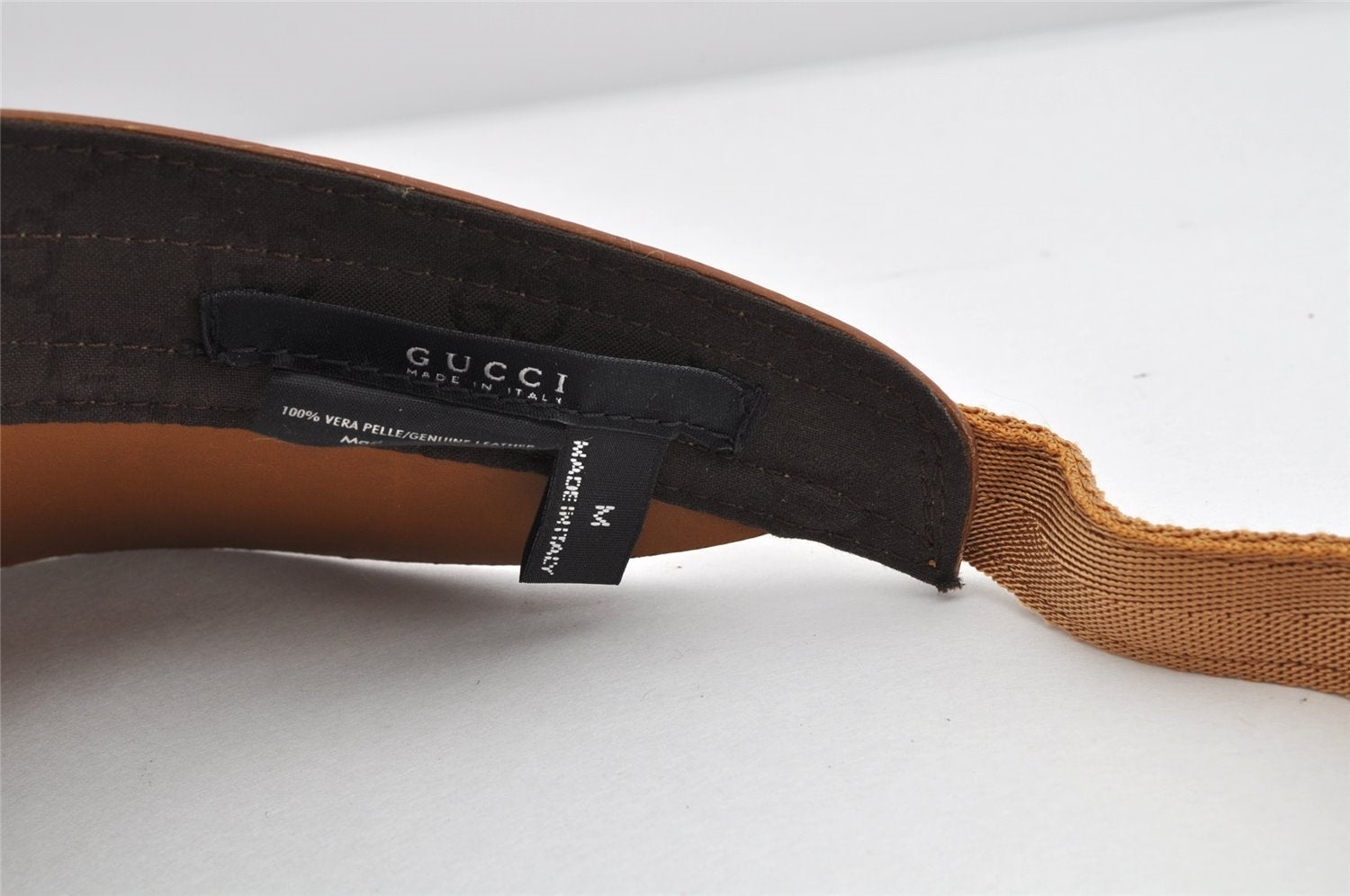 Authentic GUCCI Vintage Sun Visor Leather Nylon Size M Brown 1645K