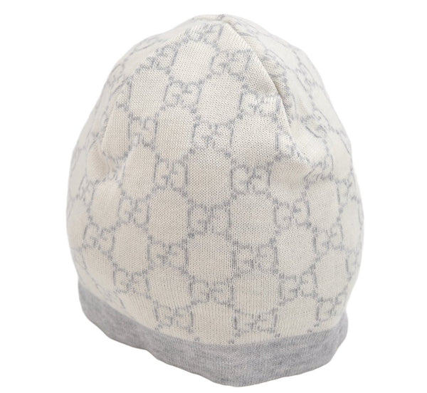 Authentic GUCCI Vintage Beanie Knit Cap For Baby GG Wool Size S White Gray 1646K