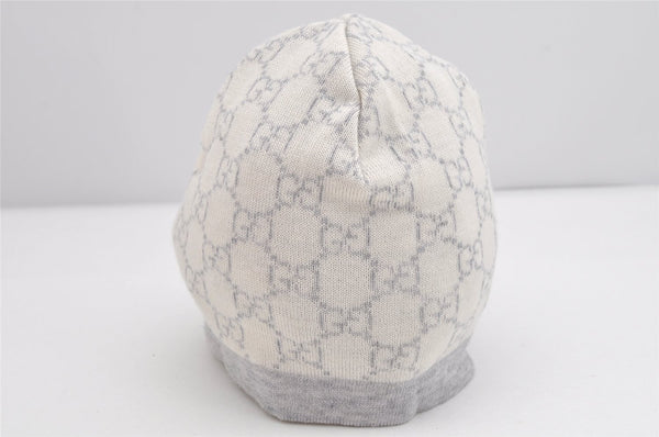 Authentic GUCCI Vintage Beanie Knit Cap For Baby GG Wool Size S White Gray 1646K