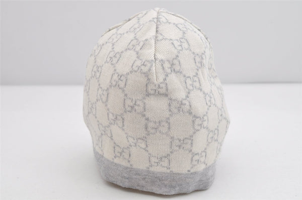 Authentic GUCCI Vintage Beanie Knit Cap For Baby GG Wool Size S White Gray 1646K