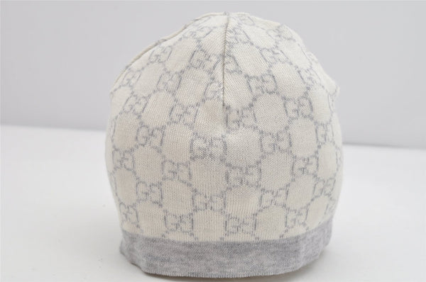 Authentic GUCCI Vintage Beanie Knit Cap For Baby GG Wool Size S White Gray 1646K