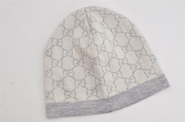 Authentic GUCCI Vintage Beanie Knit Cap For Baby GG Wool Size S White Gray 1646K