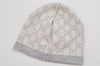 Authentic GUCCI Vintage Beanie Knit Cap For Baby GG Wool Size S White Gray 1646K